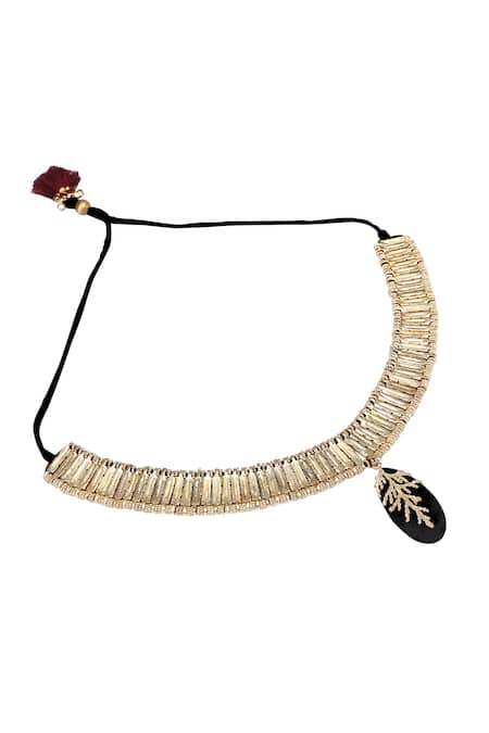Shop House Of Tuhina Black Leaf Stone Embellished Qabeela Choker Necklace at Aza Fashions Shop_House Of Tuhina_Black Leaf Stone Embellished Qabeela Choker Necklace _at_Aza_Fashions