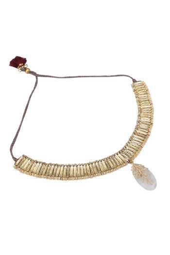 Shop House Of Tuhina Silver Plated Leaf Stone Qabeela Choker Necklace at Aza Fashions Shop_House Of Tuhina_Silver Plated Leaf Stone Qabeela Choker Necklace _at_Aza_Fashions