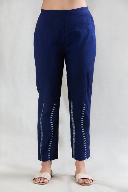 Banana Labs Blue 100% Cotton Hand Block Printed Geometric Shirt Collar Striped Pant Set at Aza Fashions Banana Labs_Blue 100% Cotton Hand Block Printed Geometric Shirt Collar Striped Pant Set _at_Aza_Fashions