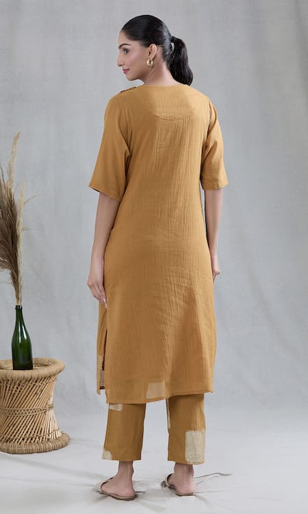Banana Labs Yellow Cotton Round Neck Striped Print Kurta And Pant Set Online at Aza Fashions Banana Labs_Yellow Cotton Round Neck Striped Print Kurta And Pant Set _Online_at_Aza_Fashions