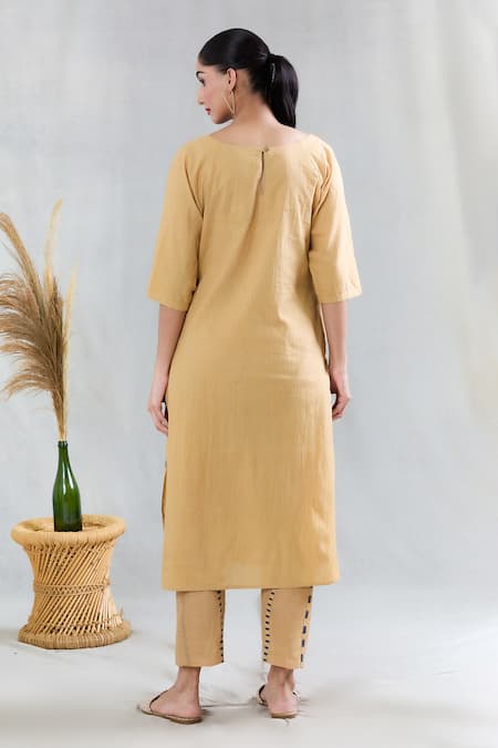 Banana Labs Beige Cotton Round Neck Striped Pattern Kurta Pant Set Online at Aza Fashions Banana Labs_Beige Cotton Round Neck Striped Pattern Kurta Pant Set _Online_at_Aza_Fashions