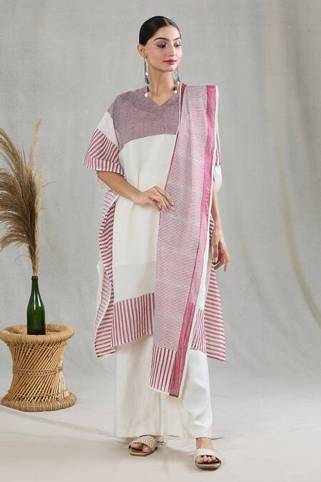 Buy Banana Labs Maroon 100% Cotton Hand Block Printed Geometric V Checkered Kaftan Pant Set Online at Aza Fashions Buy_Banana Labs_Maroon 100% Cotton Hand Block Printed Geometric V Checkered Kaftan Pant Set _Online_at_Aza_Fashions