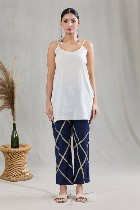 Buy_Banana Labs_White Cotton Round Neck Striped Pattern Kurta And Pant Set 