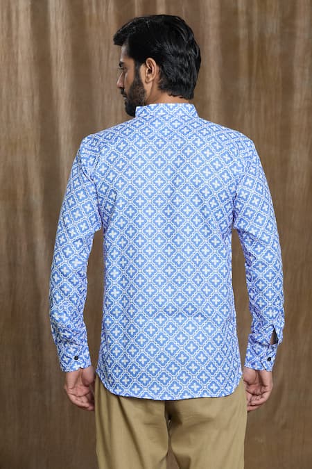 Shop_Arihant Rai Sinha_Blue Cotton Floral Print Shirt _at_Aza_Fashions