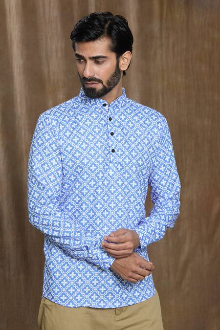 Buy_Arihant Rai Sinha_Blue Cotton Floral Print Shirt _Online_at_Aza_Fashions