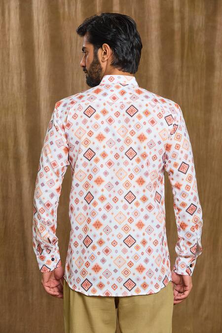 Shop_Arihant Rai Sinha_Multi Color Cotton Geometric Print Shirt _at_Aza_Fashions