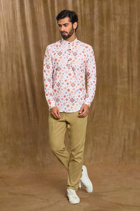 Arihant Rai Sinha_Multi Color Cotton Geometric Print Shirt _Online_at_Aza_Fashions