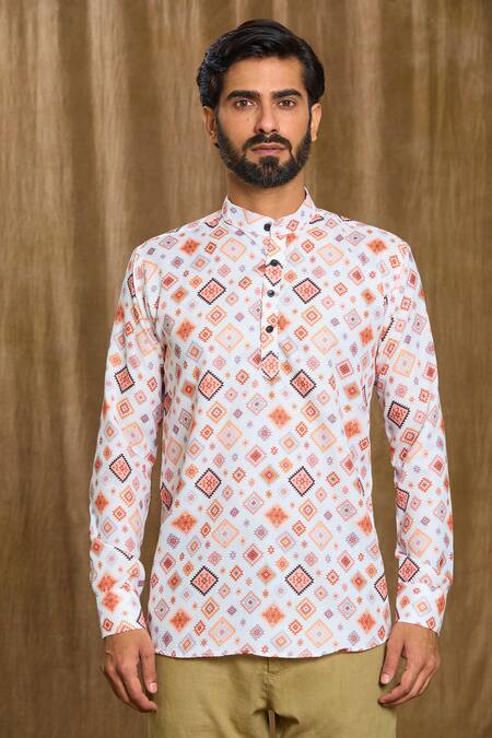 Arihant Rai Sinha_Multi Color Cotton Geometric Print Shirt _at_Aza_Fashions