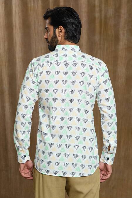 Shop Aryavir Malhotra Multi Color Cotton Geometric Print Full Sleeve Shirt at Aza Fashions Shop_Aryavir Malhotra_Multi Color Cotton Geometric Print Full Sleeve Shirt_at_Aza_Fashions