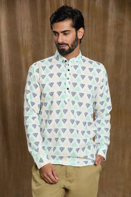 Shop Aryavir Malhotra Multi Color Cotton Geometric Print Full Sleeve Shirt Online at Aza Fashions Shop_Aryavir Malhotra_Multi Color Cotton Geometric Print Full Sleeve Shirt_Online_at_Aza_Fashions