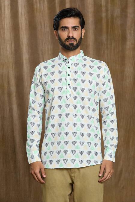 Aryavir Malhotra Multi Color Cotton Geometric Print Full Sleeve Shirt at Aza Fashions Aryavir Malhotra_Multi Color Cotton Geometric Print Full Sleeve Shirt_at_Aza_Fashions