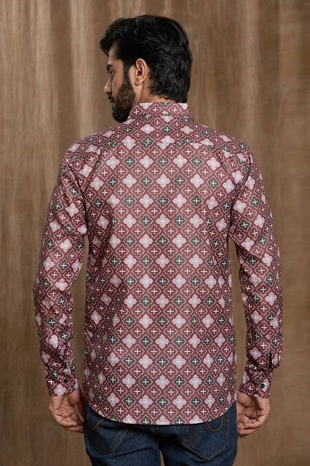 Shop Aryavir Malhotra Multi Color Cotton Symmetric Motif Print Shirt at Aza Fashions Shop_Aryavir Malhotra_Multi Color Cotton Symmetric Motif Print Shirt_at_Aza_Fashions