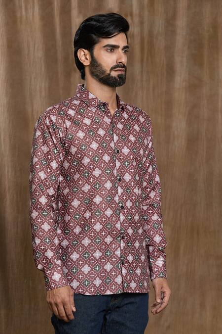 Buy Aryavir Malhotra Multi Color Cotton Symmetric Motif Print Shirt Online at Aza Fashions Buy_Aryavir Malhotra_Multi Color Cotton Symmetric Motif Print Shirt_Online_at_Aza_Fashions