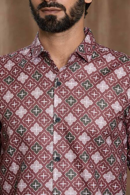Aryavir Malhotra Multi Color Cotton Symmetric Motif Print Shirt at Aza Fashions Aryavir Malhotra_Multi Color Cotton Symmetric Motif Print Shirt_at_Aza_Fashions