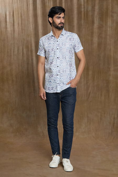 Arihant Rai Sinha Geometric Print Short Sleeve Shirt 