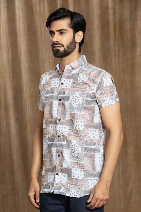 Aryavir Malhotra Multi Color Cotton Embroidery Abstract Paisley Print Shirt Online at Aza Fashions Aryavir Malhotra_Multi Color Cotton Embroidery Abstract Paisley Print Shirt_Online_at_Aza_Fashions