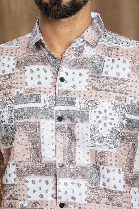 Shop Aryavir Malhotra Multi Color Cotton Embroidery Abstract Paisley Print Shirt Online at Aza Fashions Shop_Aryavir Malhotra_Multi Color Cotton Embroidery Abstract Paisley Print Shirt_Online_at_Aza_Fashions