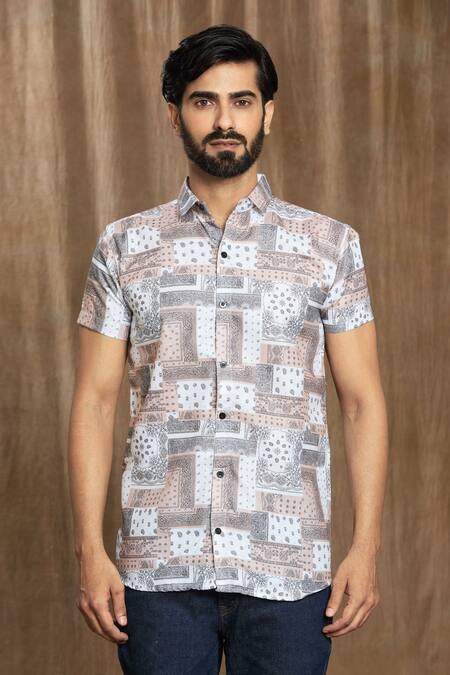 Aryavir Malhotra Multi Color Cotton Embroidery Abstract Paisley Print Shirt at Aza Fashions Aryavir Malhotra_Multi Color Cotton Embroidery Abstract Paisley Print Shirt_at_Aza_Fashions