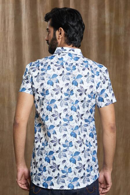 Shop Aryavir Malhotra Multi Color Cotton Autumn Leaves Print Shirt at Aza Fashions Shop_Aryavir Malhotra_Multi Color Cotton Autumn Leaves Print Shirt_at_Aza_Fashions