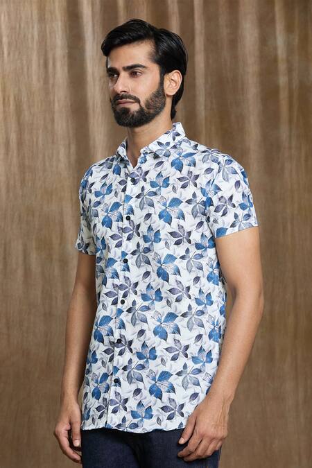 Aryavir Malhotra Multi Color Cotton Autumn Leaves Print Shirt Online at Aza Fashions Aryavir Malhotra_Multi Color Cotton Autumn Leaves Print Shirt_Online_at_Aza_Fashions