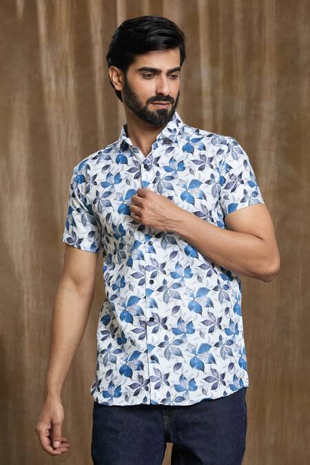 Buy Aryavir Malhotra Multi Color Cotton Autumn Leaves Print Shirt Online at Aza Fashions Buy_Aryavir Malhotra_Multi Color Cotton Autumn Leaves Print Shirt_Online_at_Aza_Fashions