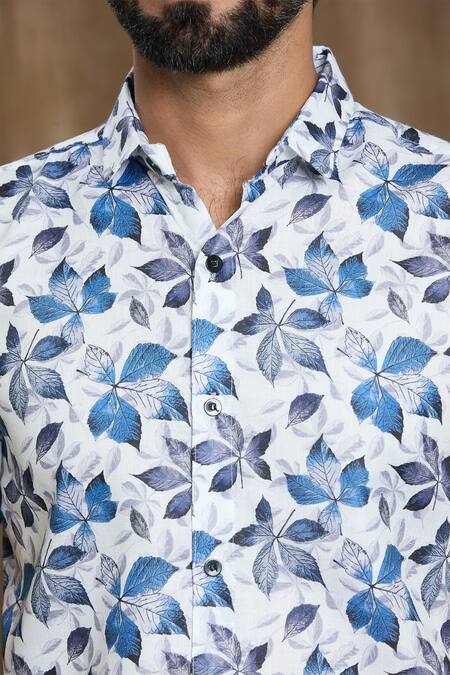 Shop Aryavir Malhotra Multi Color Cotton Autumn Leaves Print Shirt Online at Aza Fashions Shop_Aryavir Malhotra_Multi Color Cotton Autumn Leaves Print Shirt_Online_at_Aza_Fashions