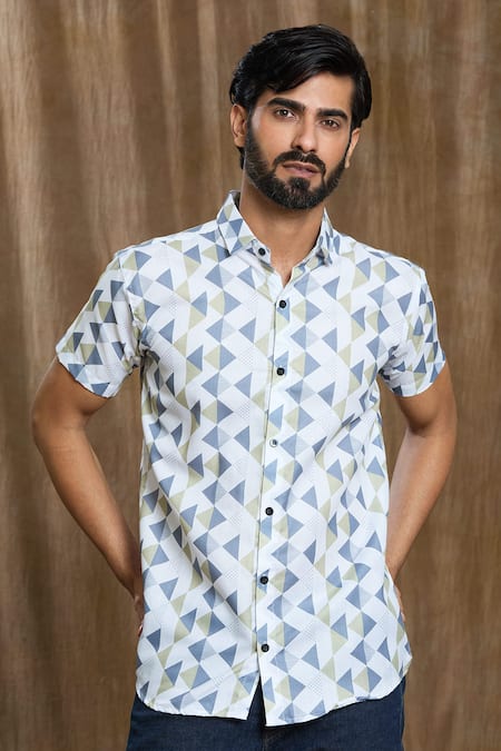 Arihant Rai Sinha_Multi Color Cotton Diamond Print Shirt _Online_at_Aza_Fashions