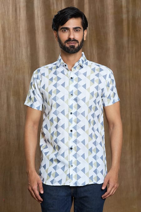 Arihant Rai Sinha_Multi Color Cotton Diamond Print Shirt _at_Aza_Fashions