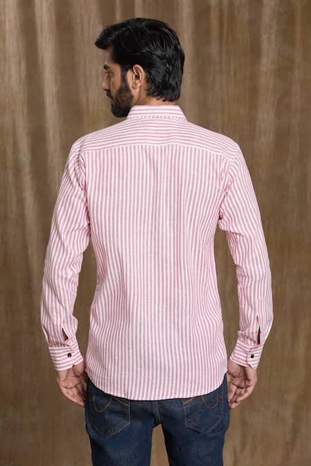 Shop_Arihant Rai Sinha_Pink Cotton Stripe Print Shirt _at_Aza_Fashions