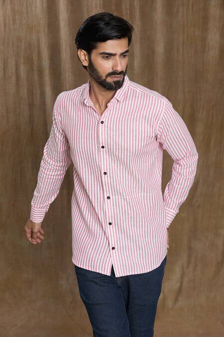 Buy_Arihant Rai Sinha_Pink Cotton Stripe Print Shirt _Online_at_Aza_Fashions