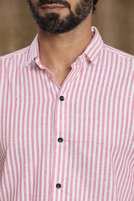 Arihant Rai Sinha_Pink Cotton Stripe Print Shirt _at_Aza_Fashions