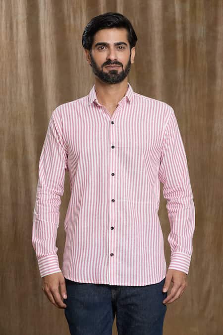 Buy_Arihant Rai Sinha_Pink Cotton Stripe Print Shirt 