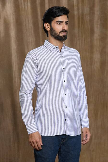 Buy Aryavir Malhotra Grey Cotton Full Sleeve Stripe Print Shirt Online at Aza Fashions Buy_Aryavir Malhotra_Grey Cotton Full Sleeve Stripe Print Shirt_Online_at_Aza_Fashions