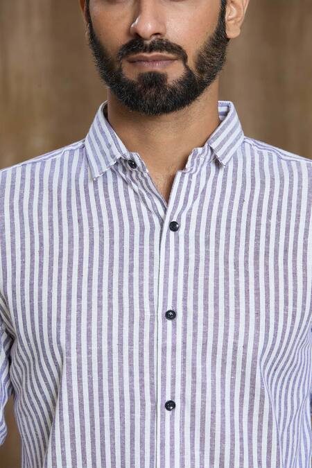 Aryavir Malhotra Grey Cotton Full Sleeve Stripe Print Shirt at Aza Fashions Aryavir Malhotra_Grey Cotton Full Sleeve Stripe Print Shirt_at_Aza_Fashions