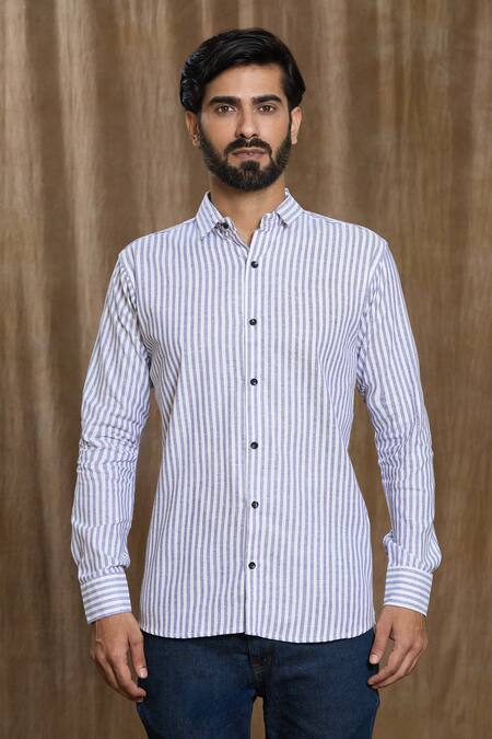 Buy Aryavir Malhotra Grey Cotton Full Sleeve Stripe Print Shirt Buy_Aryavir Malhotra_Grey Cotton Full Sleeve Stripe Print Shirt