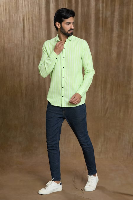 Arihant Rai Sinha Faded Stripe Print Shirt 