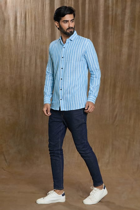 Arihant Rai Sinha Stripe Print Full Sleeve Shirt 