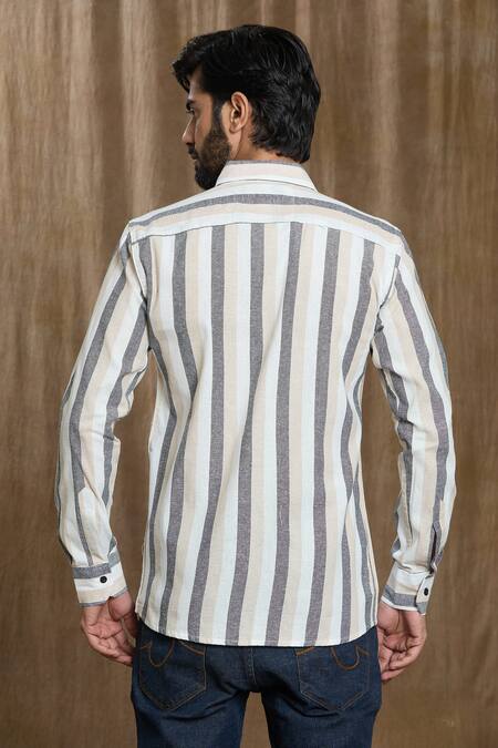 Shop_Arihant Rai Sinha_Multi Color Cotton Broad Stripe Print Shirt _at_Aza_Fashions