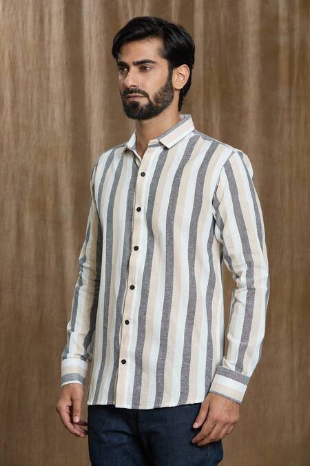 Arihant Rai Sinha_Multi Color Cotton Broad Stripe Print Shirt _Online_at_Aza_Fashions