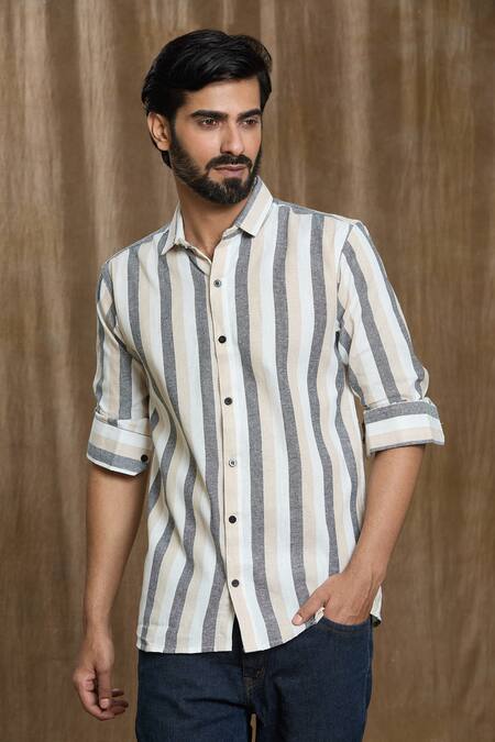 Buy_Arihant Rai Sinha_Multi Color Cotton Broad Stripe Print Shirt _Online_at_Aza_Fashions