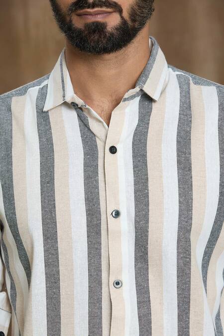 Shop_Arihant Rai Sinha_Multi Color Cotton Broad Stripe Print Shirt _Online_at_Aza_Fashions