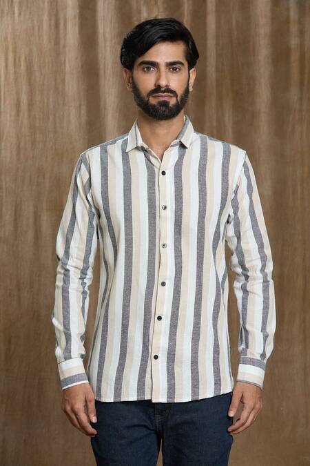 Arihant Rai Sinha_Multi Color Cotton Broad Stripe Print Shirt _at_Aza_Fashions