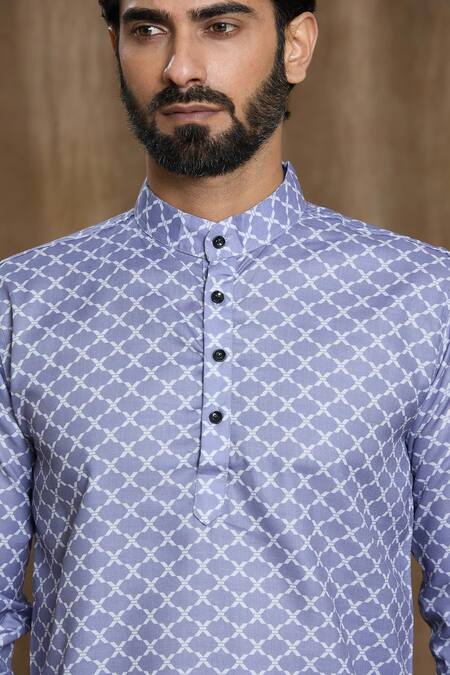 Buy_Arihant Rai Sinha_Blue Cotton Quatrefoil Print Shirt _Online_at_Aza_Fashions