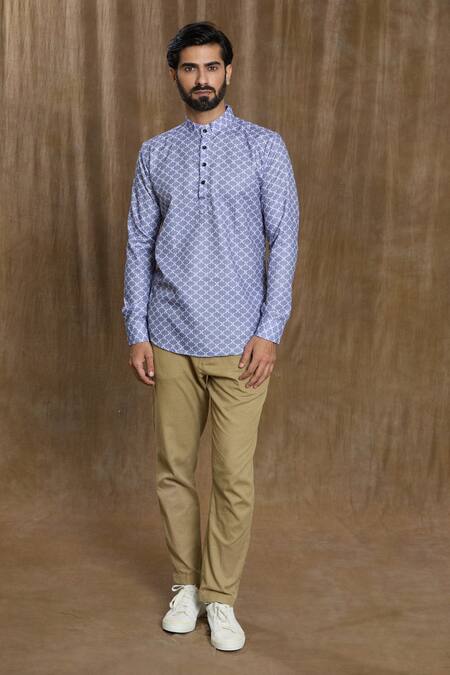 Buy_Arihant Rai Sinha_Blue Cotton Quatrefoil Print Shirt 