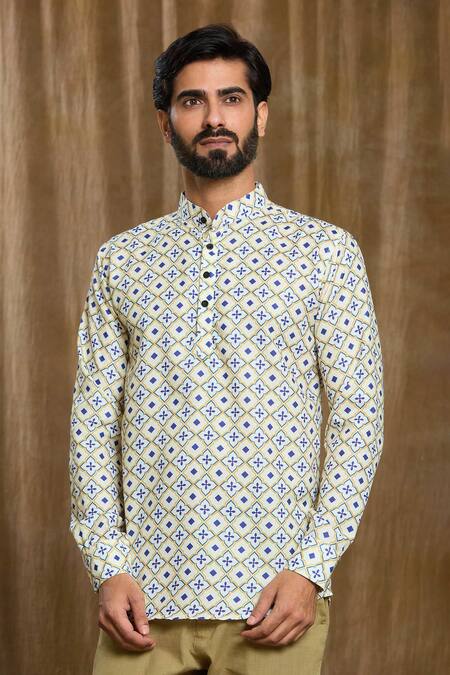 Buy_Aryavir Malhotra_Multi Color Cotton Full Sleeve Symmetric Motif Print Shirt_Online_at_Aza_Fashions
