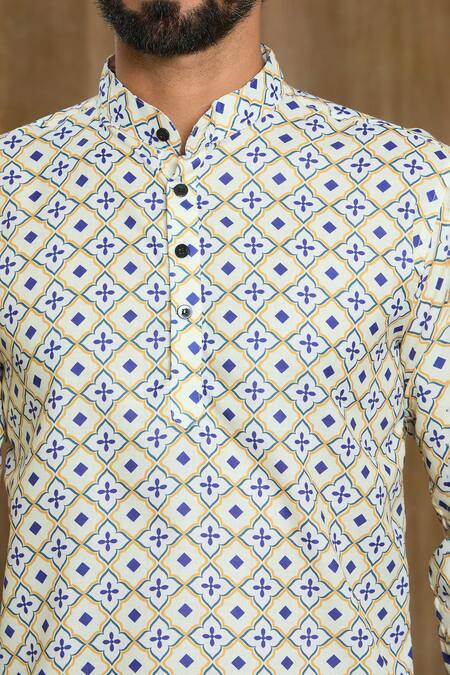 Shop_Aryavir Malhotra_Multi Color Cotton Full Sleeve Symmetric Motif Print Shirt_Online_at_Aza_Fashions