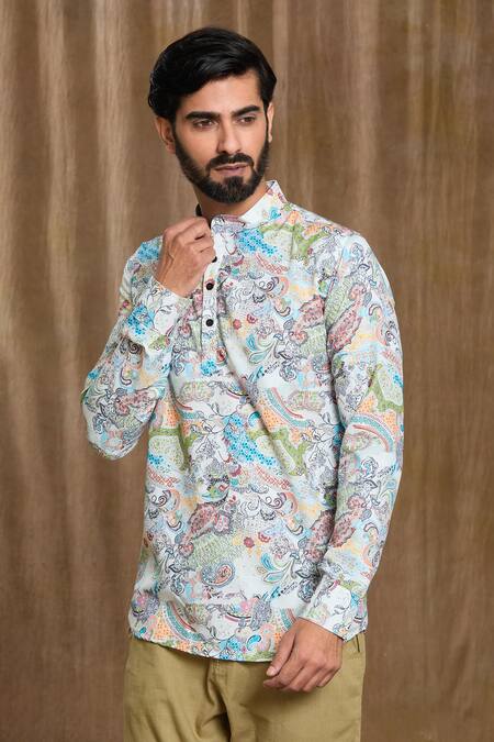 Buy Aryavir Malhotra Multi Color Cotton Embroidery Abstract Floral Print Shirt Online at Aza Fashions Buy_Aryavir Malhotra_Multi Color Cotton Embroidery Abstract Floral Print Shirt_Online_at_Aza_Fashions