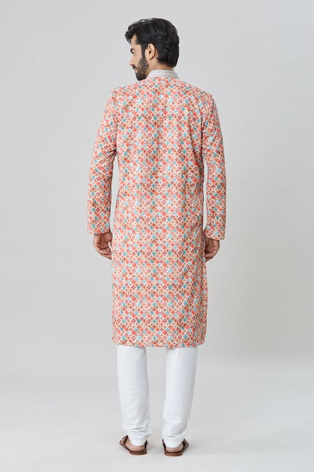 Shop Arihant Rai Sinha Multi Color Cotton Embroidery Floral Pattern Kurta And Churidar Set at Aza Fashions Shop_Arihant Rai Sinha_Multi Color Cotton Embroidery Floral Pattern Kurta And Churidar Set_at_Aza_Fashions