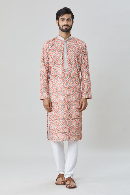 Buy Arihant Rai Sinha Multi Color Cotton Embroidery Floral Pattern Kurta And Churidar Set Online at Aza Fashions Buy_Arihant Rai Sinha_Multi Color Cotton Embroidery Floral Pattern Kurta And Churidar Set_Online_at_Aza_Fashions
