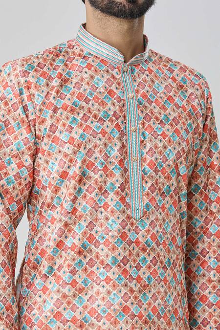 Shop Arihant Rai Sinha Multi Color Cotton Embroidery Floral Pattern Kurta And Churidar Set Online at Aza Fashions Shop_Arihant Rai Sinha_Multi Color Cotton Embroidery Floral Pattern Kurta And Churidar Set_Online_at_Aza_Fashions